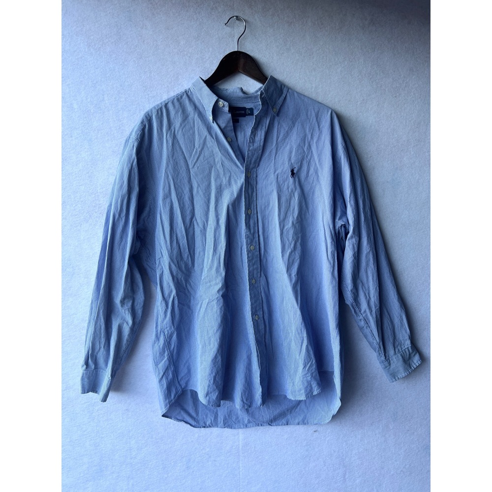 Ralph Lauren Blake Mens Large Blue White Gingham Long Sleeve Button Down Shirt